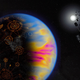 Interpretación artística de los marcadores dejados por la presencia de NO2 en un exoplaneta.